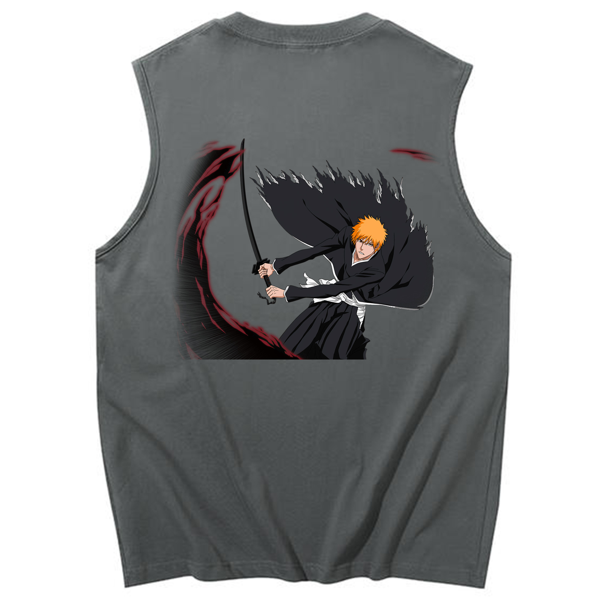 （画像用） ブリーチ 黒崎一護（くろさき いちご）BLEACH Kurosaki Ichigo コットン100％タンクトップ（背面プリント）